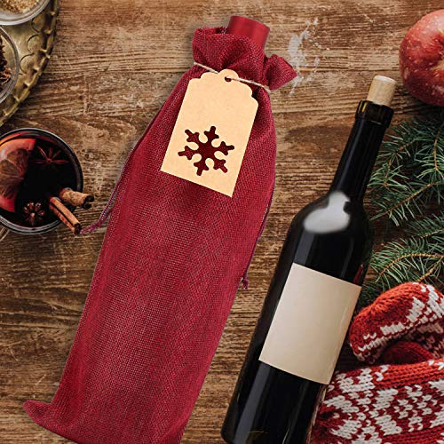 DIYASY Burlap Wine Gift Bags 12 Pcs with 24 Snowflake Tags & Jute Twine – Christmas Gift Wrapping