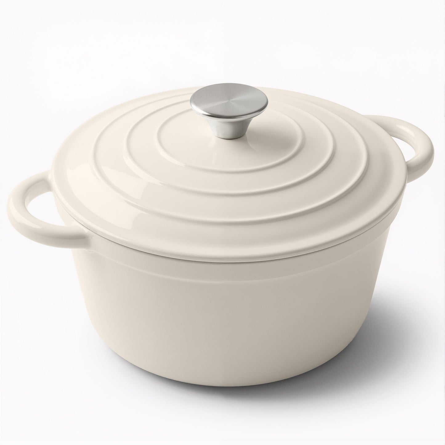 Miereirl 6 Quart Enameled Dutch Oven Pot with Lid, Cast Iron Dutch Oven with Dual Handles for Bread Baking, Cooking, Non-stick Enamel Coated Cookware (Beige)