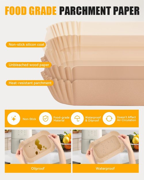 Bella 130PC Air Fryer Paper Liners - Non-Stick Disposable Parchment for 4Qt Slim Air Fryer | Food-Grade, Bleach-Free
