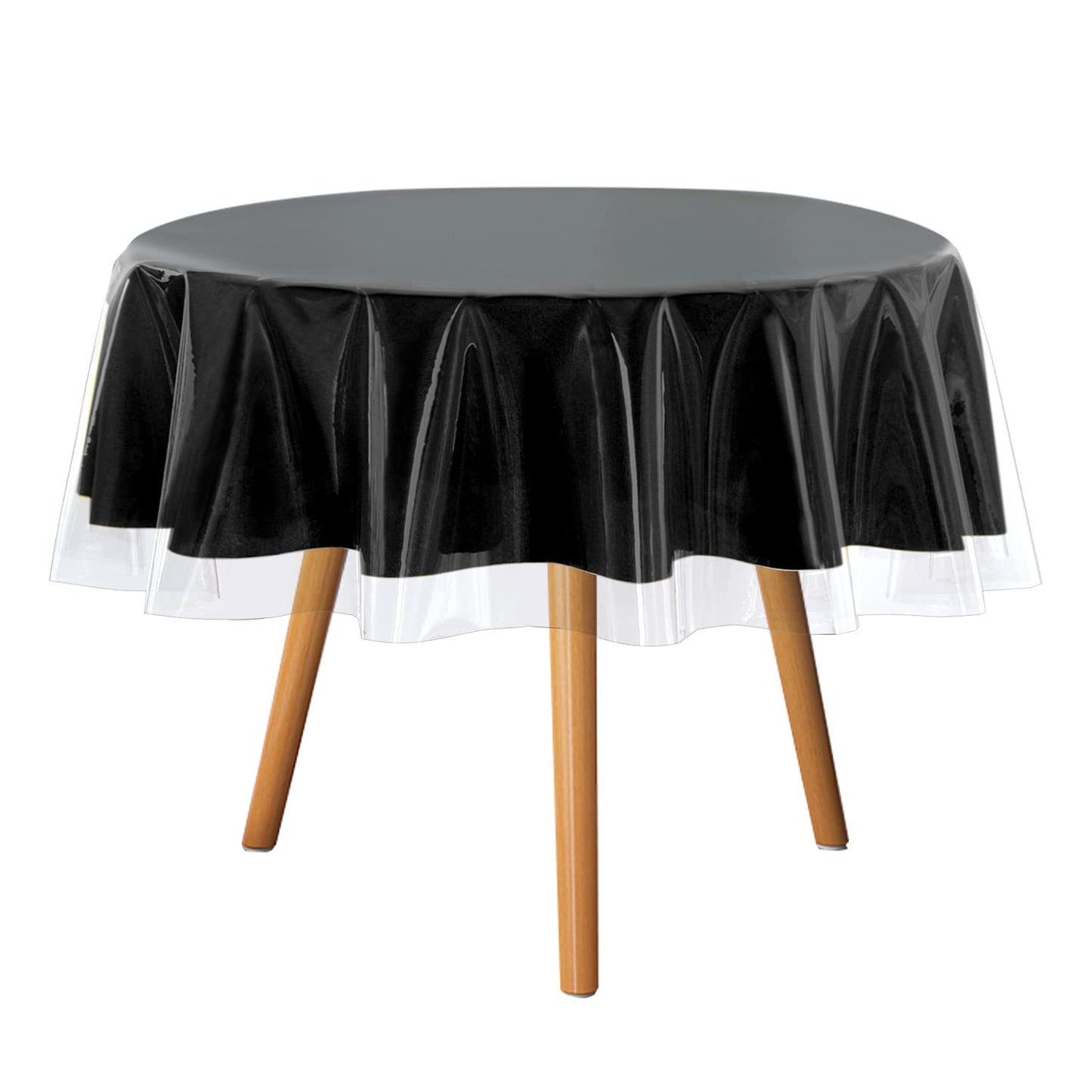 sancua Clear Plastic 100% Waterproof Round Tablecloth - 70 Inch - Vinyl PVC Table Cloth Protector Oil Spill Proof Wipe Clean Table Cover for Dining Tables, Parties, Camping, Crystal Clear
