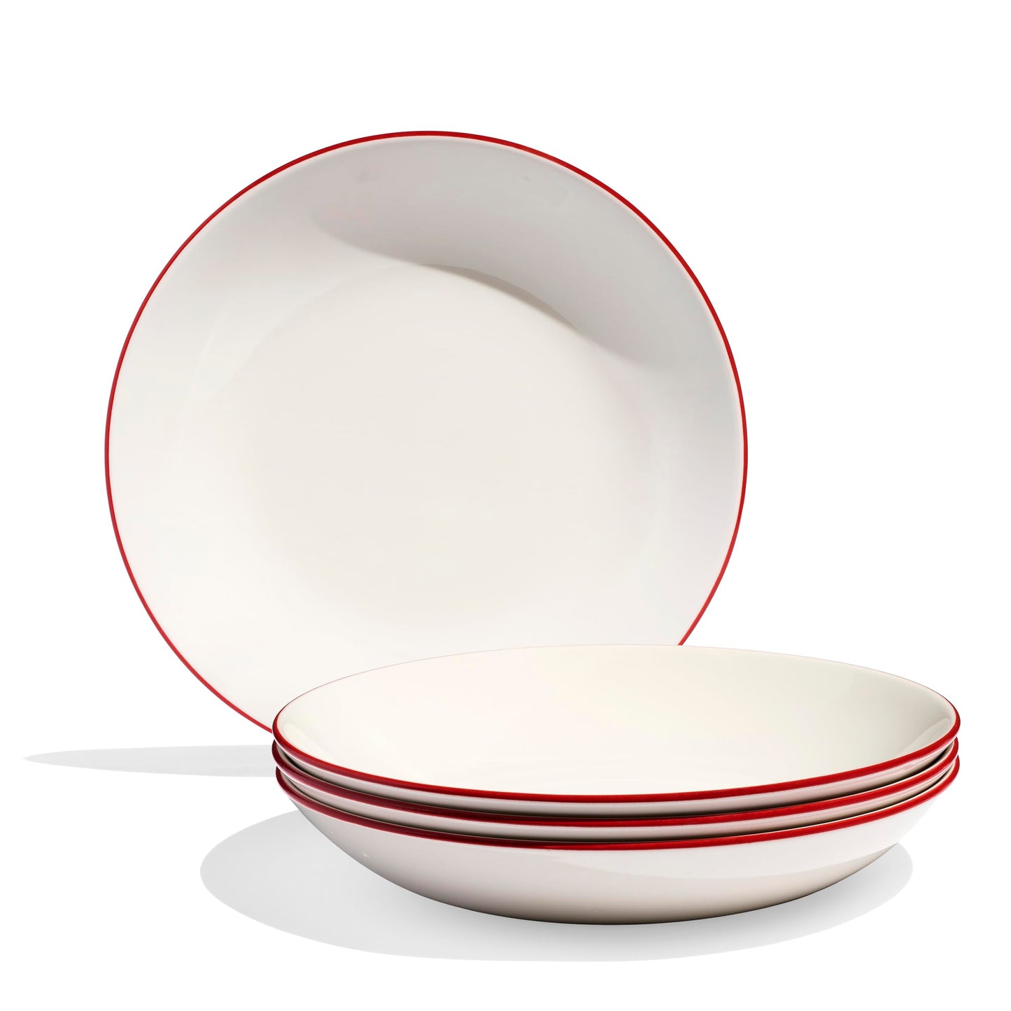 Made In Cookware - Set of 4 - Entrée Bowls - White With Red Rim - Porcelain - Crafted in England