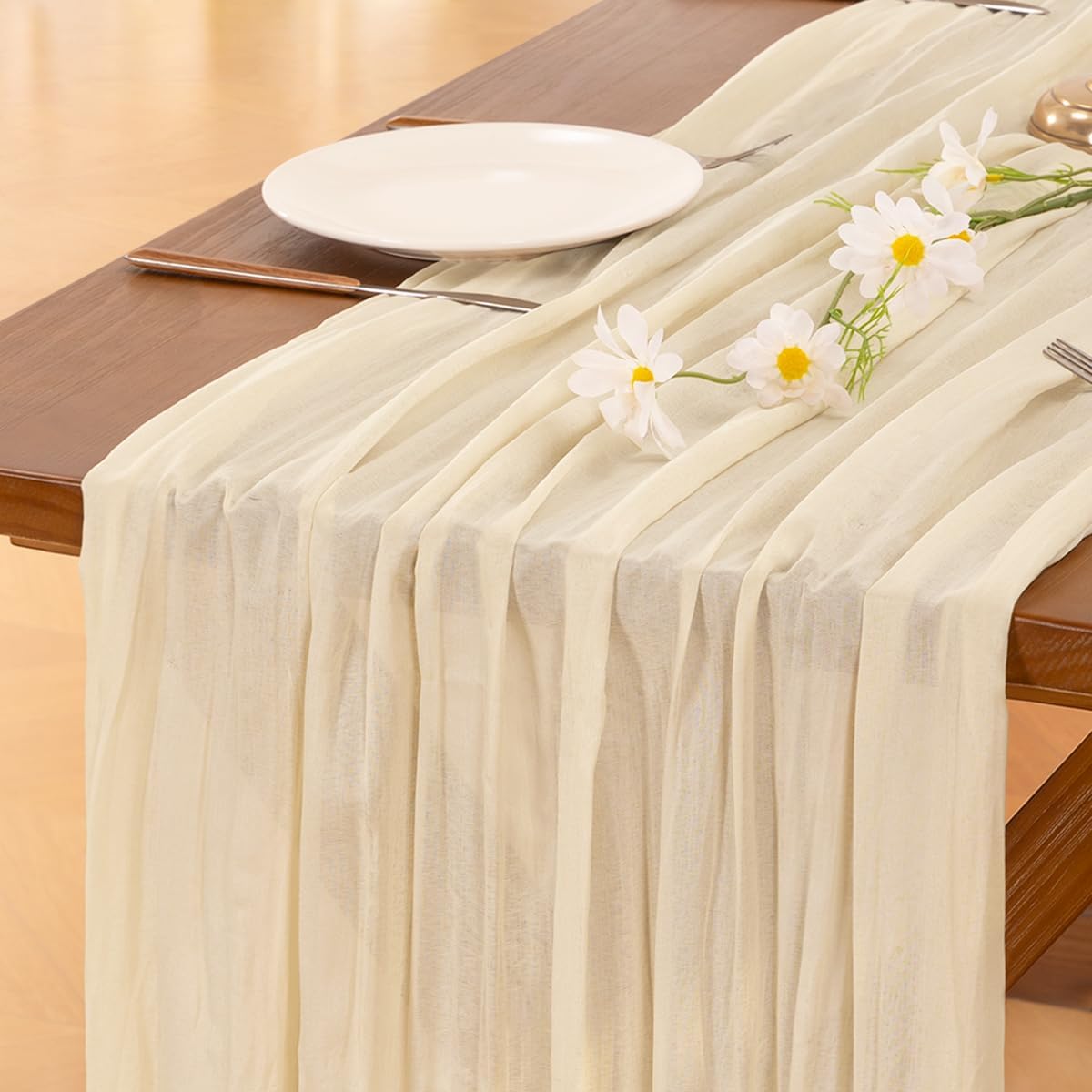 Socomi Beige Table Runner - 14FT Boho Rustic Cheesecloth for Spring Easter Wedding & Baby Shower Decor