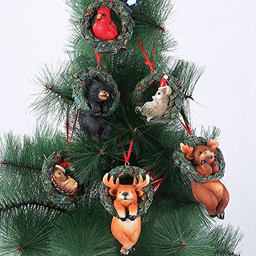 HYFAN Pack of 6 Christmas Small Animal Wreath Ornaments for Tree & Home Decor