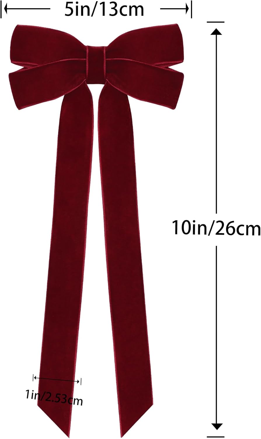 Regine Switzerland Burgundy Velvet Ribbon Bows - 12Pcs 5in x 10in Christmas Tree Ornaments | Holiday Decor