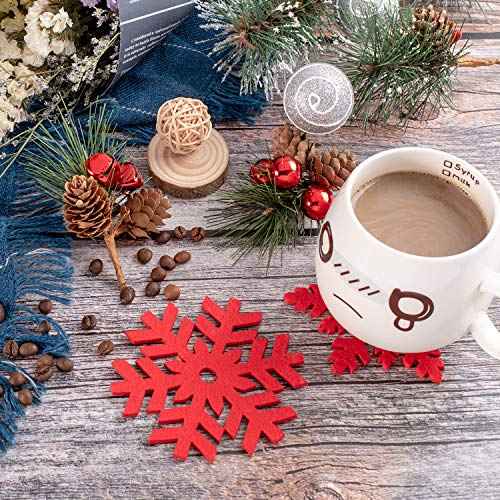 Whaline 16 Pack Snowflake Coasters, Red Christmas Cup Mats Wine Tea Coffee Mats Gift Box Decor for Christmas Party Winter Holiday Decoration (4 Styles)