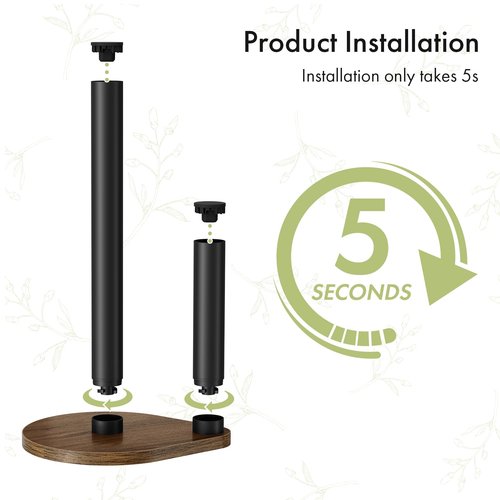 Atoping Kitchen Paper Towel Holder, Brown Paper Towel Holder Countertop, Paper Towel Roll Holder, Waterproof, Anti-Slip, Quick Assembly, Wooden Paper Towel Holder for Kitchen