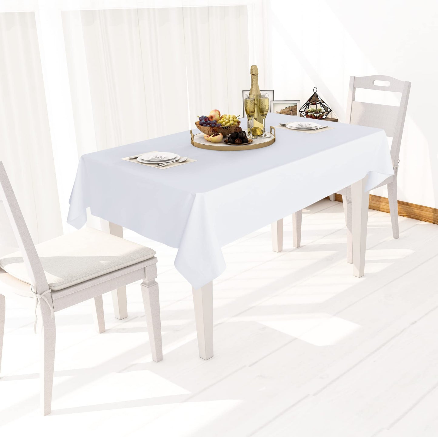 sancua 100% Waterproof Rectangle PVC Tablecloth - 54 x 78 Inch - Oil Proof Spill Proof Vinyl Table Cloth, Wipe Clean Table Cover for Dining Tables, Buffet Parties and Camping, White