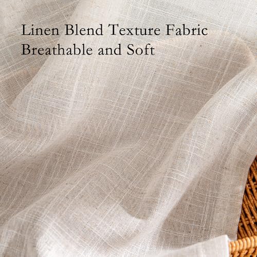 Linen Curtains for Living Room - 50W x 96L Semi Sheer Farmhouse Drapes Set of 2 Natural Linen