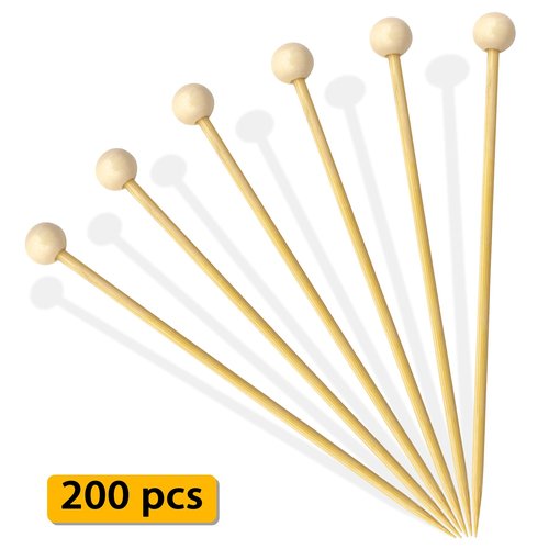 BLUE TOP 4.7 in 200PCS Wooden Ball Food Cocktail Picks Food Skewers Bamboo Picks for Charcuterie, Appetizers, & Cocktail Picks For Parties