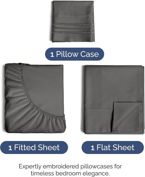 Charcoal Twin Size 3 Piece Sheet Set by Hotel Luxury | Comfy, Breathable & Cooling - Ultra-Soft, Deep Pockets, Wrinkle-Free