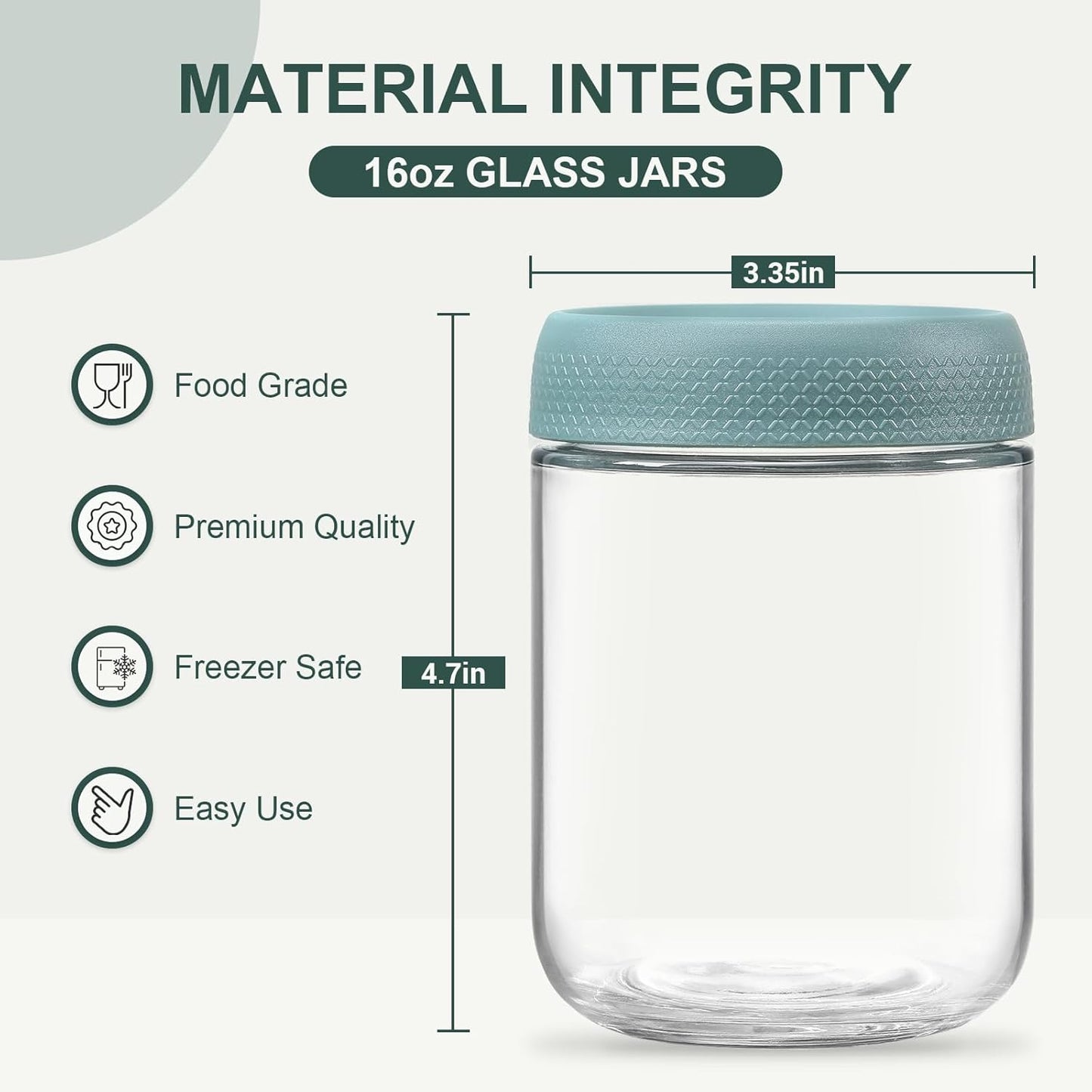 NETANY 16 oz Glass Overnight Oats Containers - 6-Pack with Airtight Lids | Perfect for Snacks & Meal Prep
