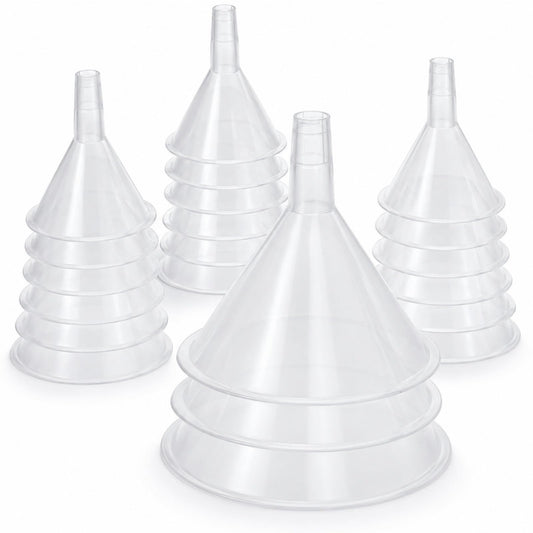 RHBLME 20 PCS Plastic Funnels Set, 4.7 Inch Wide Mouth Clear Plastic Funnels for Filling Bottles, Multipurpose Large Funnel with Long Reaching Spout, Water Bottle Funnel for Powder Liquid Spices