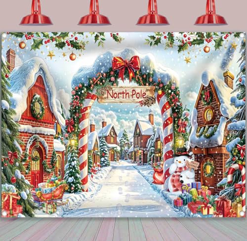 10x8ft North Pole Christmas Backdrop Banner – Vinyl Photo Backdrop (3.0m x 2.4m) BINQOO