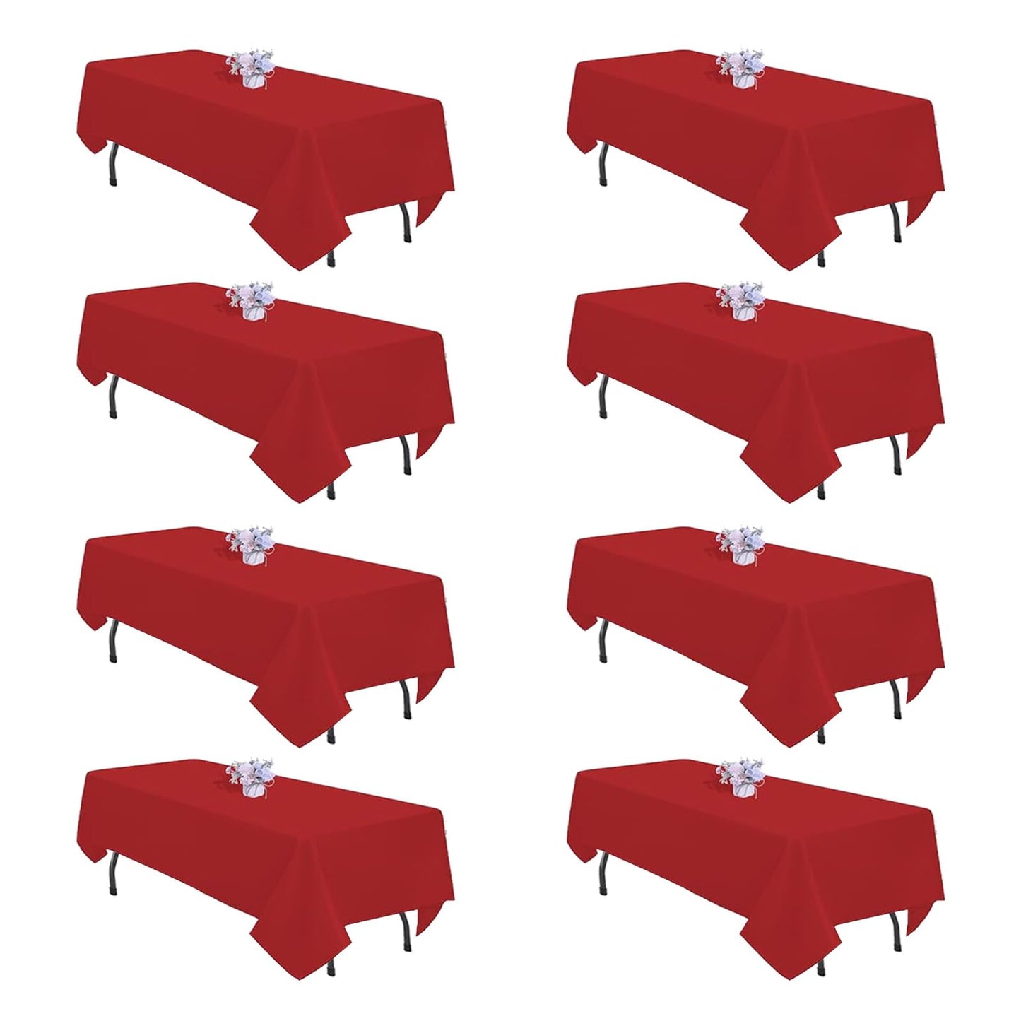 pepmily 8 Pack Red Tablecloth 60x126 Inch Rectangle Tablecloths for 8 Foot Rectangle Tables, Table Cloth Washable Polyester Fabric Rectangular Table Cover for Dining Banquet Wedding Party