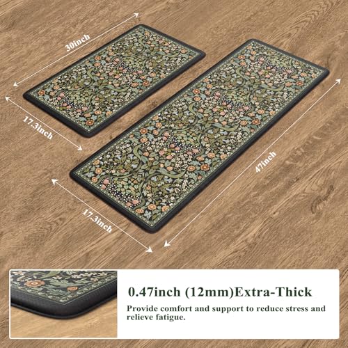 Collive Black Non-Slip Washable Kitchen Floor Mats Set of 2, 17.3x47 & 17.3x29 inches