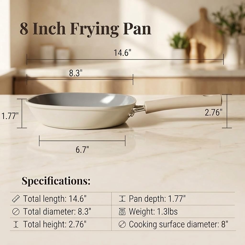Skiennix 8 Inch Ceramic Nonstick Frying Pan - Eco-Friendly, PFAS/PFOA-Free, Induction Compatible, Dishwasher Safe