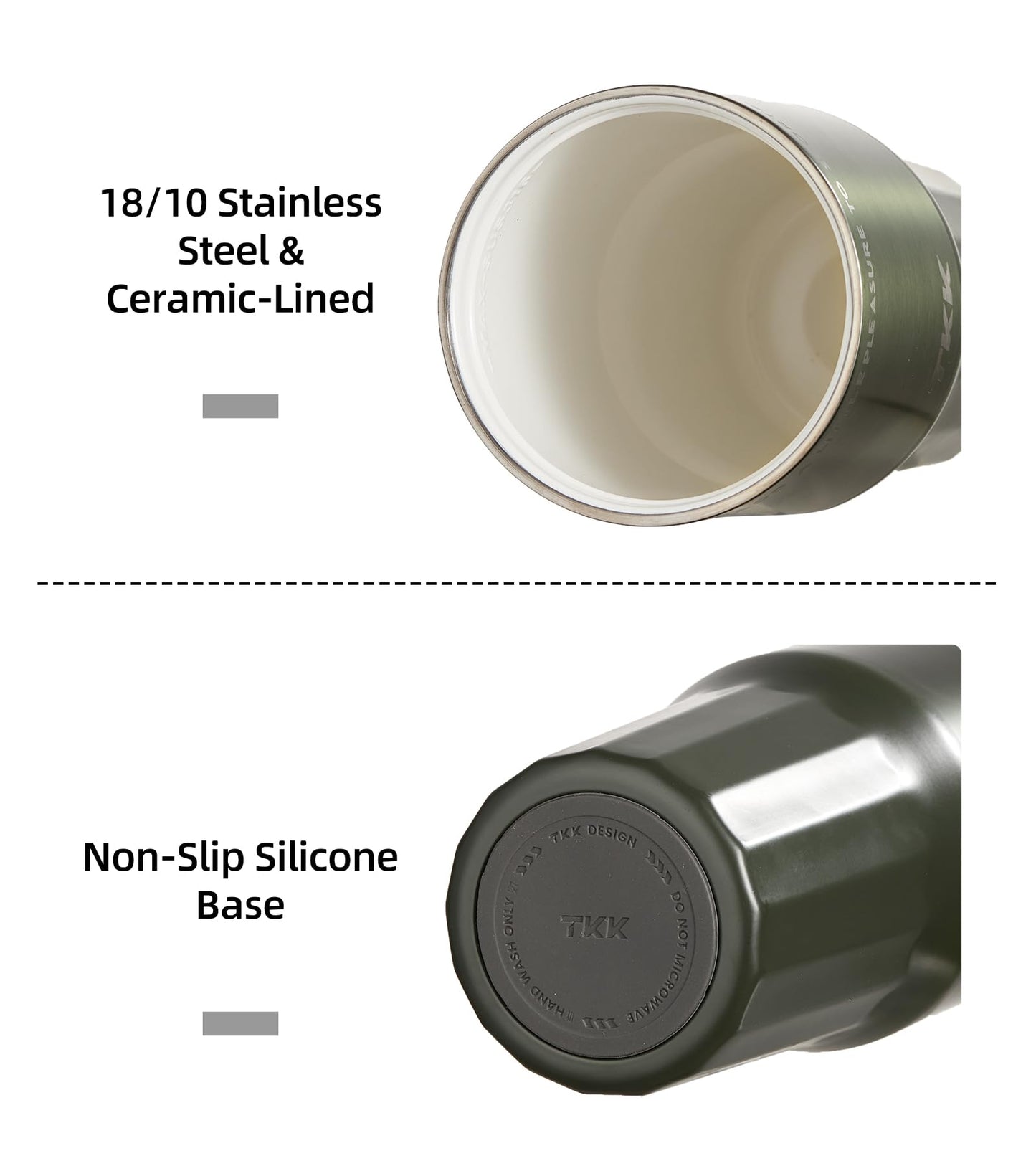 TKK 24 oz Ceramic Coated Tumbler with Straw Lid, 18/10 Stainless Steel Vacuum Tumblers, Leakproof Double Walled Car Cup with Handle & Tea Infuser& Dishwasher Safe, for Hot & Cold Drinks,Alpine Green