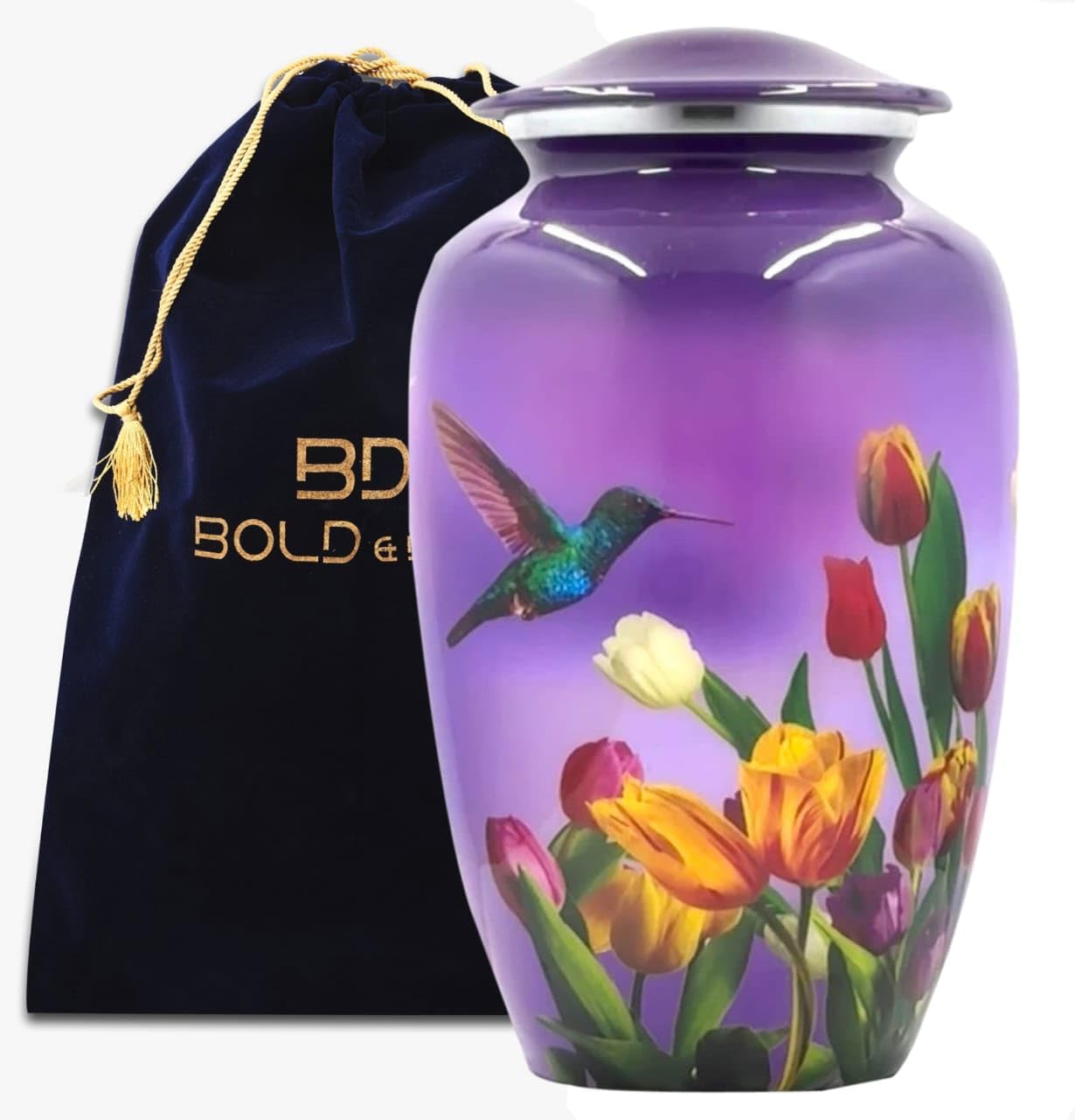 BOLD & DIVINE Adult Purple Hummingbird Cremation Urn | Human Ashes Adult Memorial urn, Burial, Funeral Cremation Urns | 200 Cubic Inches (Large Adult)