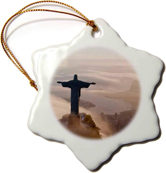 Christ The Redeemer Snowflake Ornament - 3DRose Rio de Janeiro, Brazil 3"