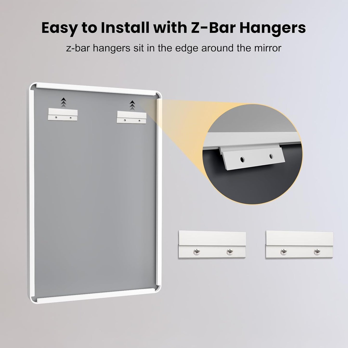 LOAAO Bathroom Mirror - 48x32 Inch White Metal Framed, Large Rounded Rectangle, Anti-Rust, Tempered Glass