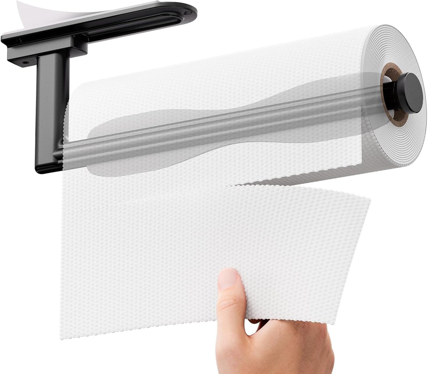 Zaa Paper Towel Holder - Under Cabinet Wall Mount, Self-Adhesive or Drilling, One-Hand Tear, Black Finish