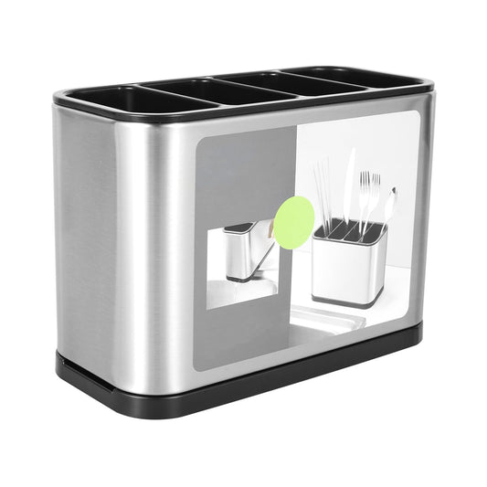 FAMIWIN Silverware Cutlery Organizer, Stainless Steel Kitchen Utensil Holder with 4 Compartments for Counter, Caddy Organizer for Faltware Spoon Fork and Tool