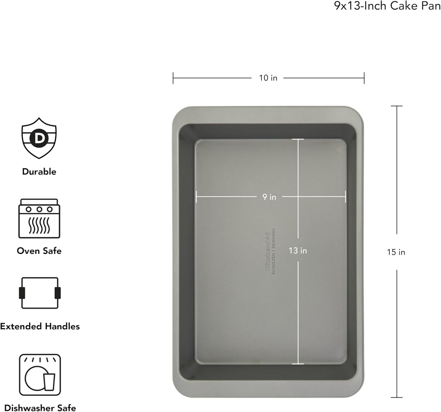 KitchenAid Nonstick Cake Pan - Swiss Engineered Aluminized Steel, Dishwasher Safe, 9 x 13 Inch, Contour Silver