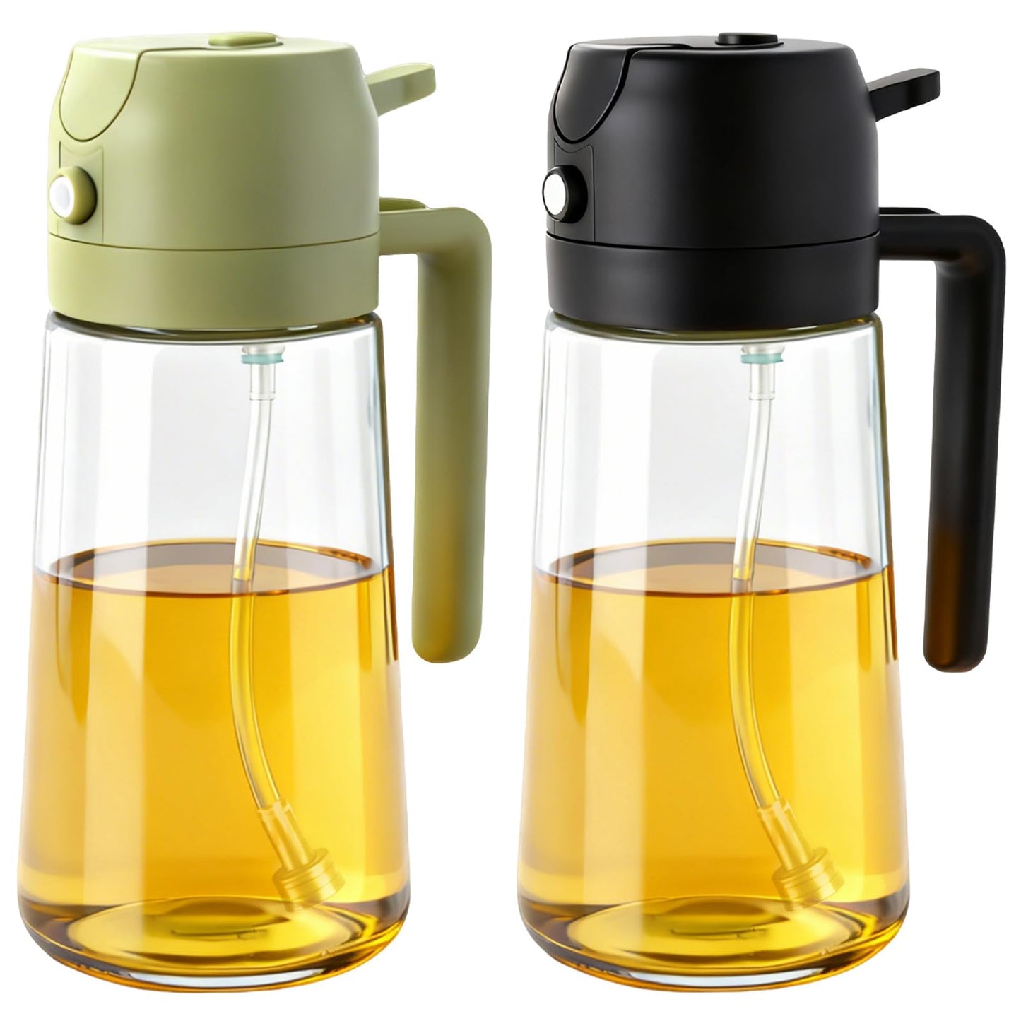RMNJPW 2Pcs Glass Oil Sprayer for Cooking 16oz/470ml, Kitchen Gadget for Air Fryer, Salad, BBQ, Frying（Black+Green）