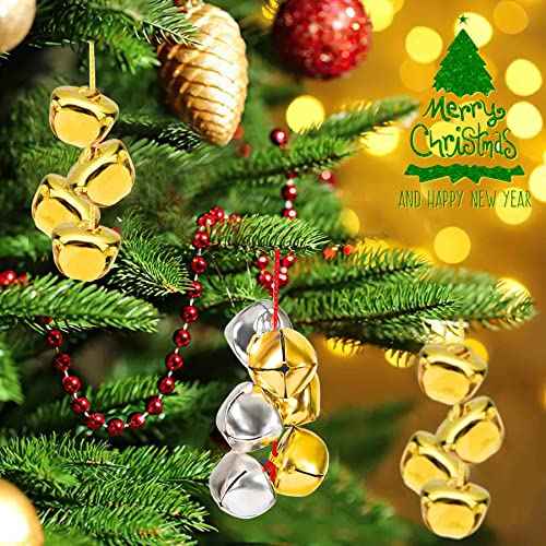 Augshy 100 Pieces Jingle Bells 4/5Inch Craft Bell Bulk for Christmas Home and Pet Decorations Xmas Decor Party Favors Supplies (Gold and Silver)