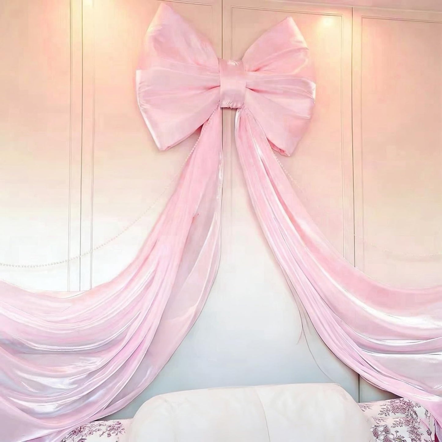 Skiennix Large Pink Bow Birthday Decorations - 31'' x 60'' Themed Backdrop for Weddings, Showers & Events