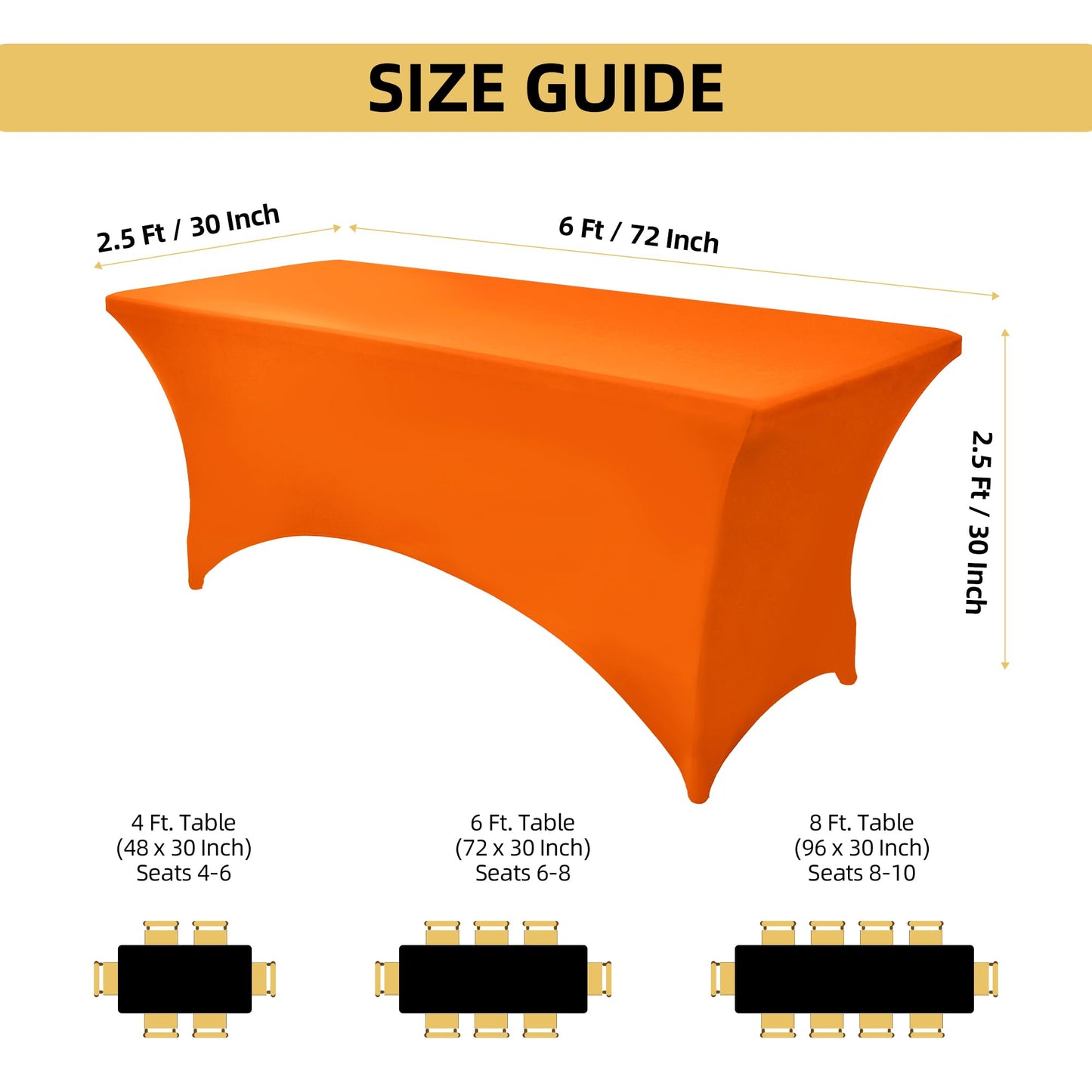 ZarzaaSik 2-Pack 6ft Spandex Table Covers for Rectangle Standard Folding Tables - Wrinkle Resistant Stretch Tablecloths - Ultimate Fitted Table Protector for Parties, Trade Shows, Banquet