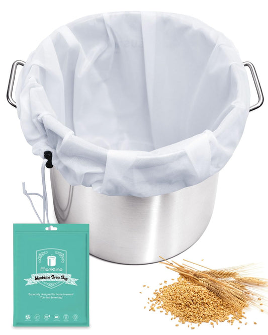 MONKKINO 4pcs Brew Bags, Extra Large 250 Micro Fine Mesh Strainer Bag, Reusable Drawstring 10 Gallon Filter Bag for Home Brewing, Kitchen Straining for Beer, Wine, Cold Brew, Jelly, 22x26