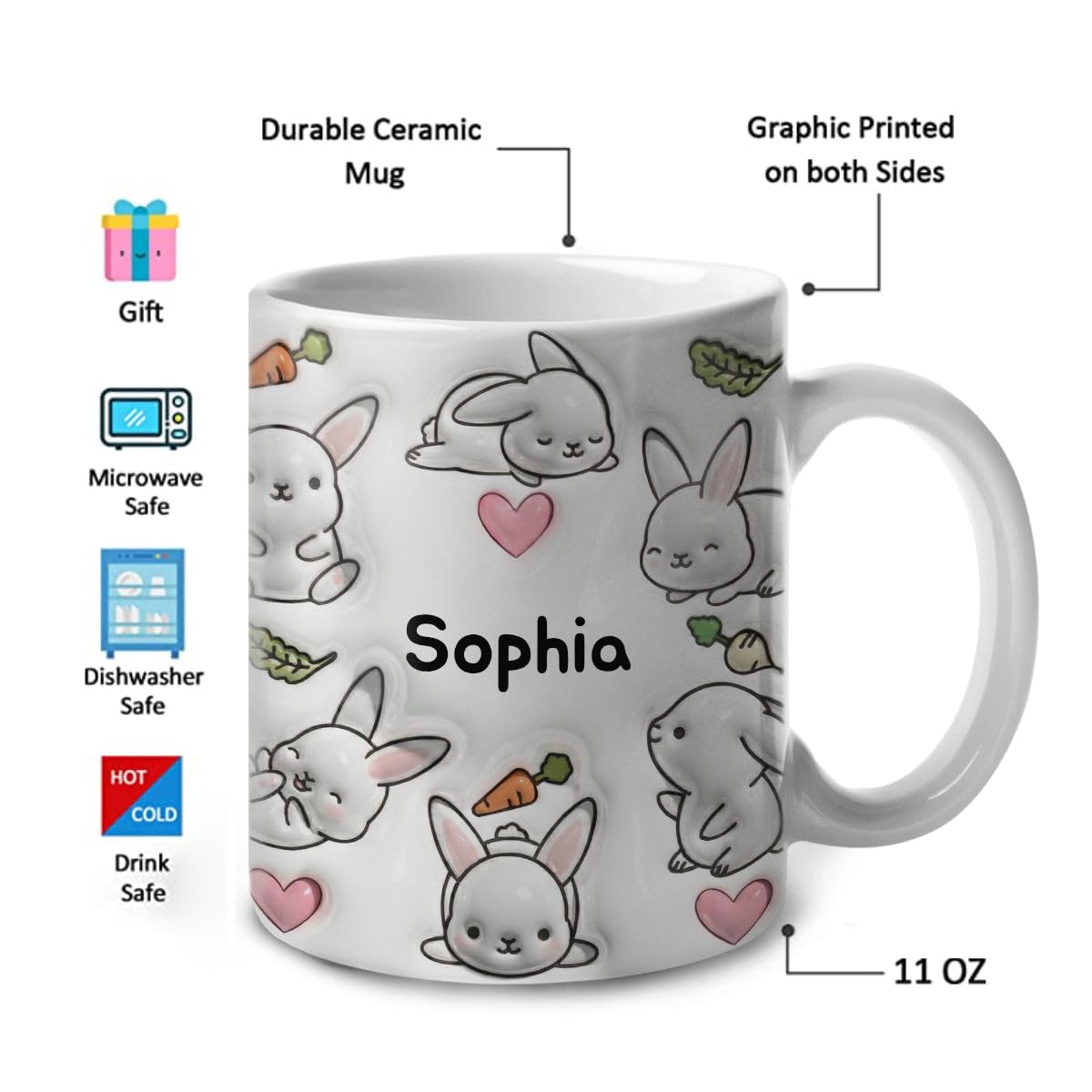 Lotacy Personalized Bunny Coffee Mug Cup With Name, Custom Bunny Lovers Gifts