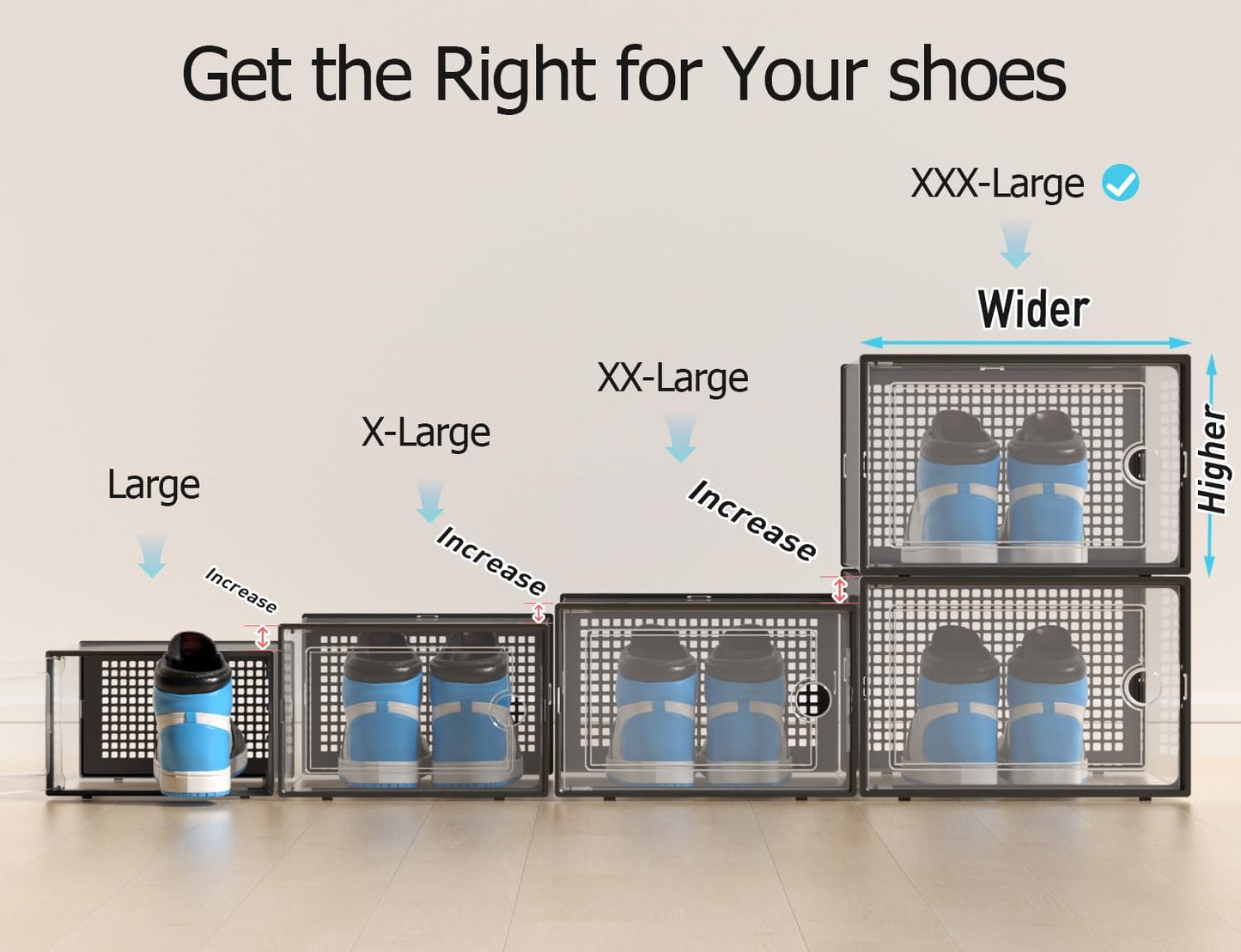 Kuject Shoe Storage Boxes - Clear Plastic Organizers, Stackable 12 Pack for Sneakers & Toys | XXX-Large, Black