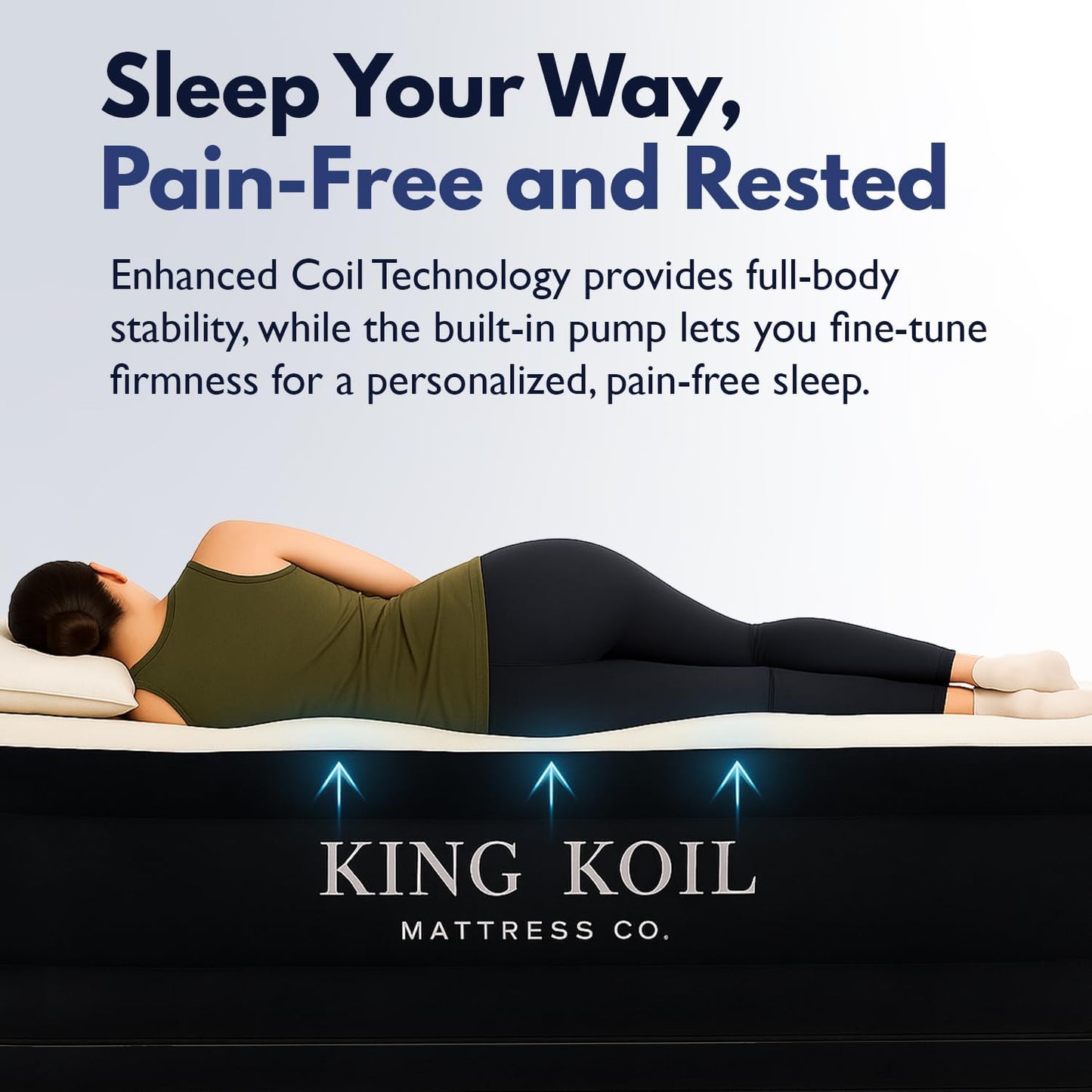 King Koil Queen Air Mattress - Luxury Pillow Top Design with Built-in Pump | Waterproof & Adjustable 20" Double Airbed