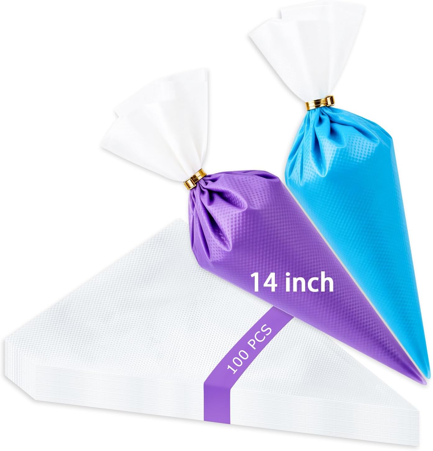 Tamodan 14 Inch Tipless Piping Bags - 100PCS Disposable Non-Slip Icing & Frosting Bags for Cakes, Cupcakes, Cookies