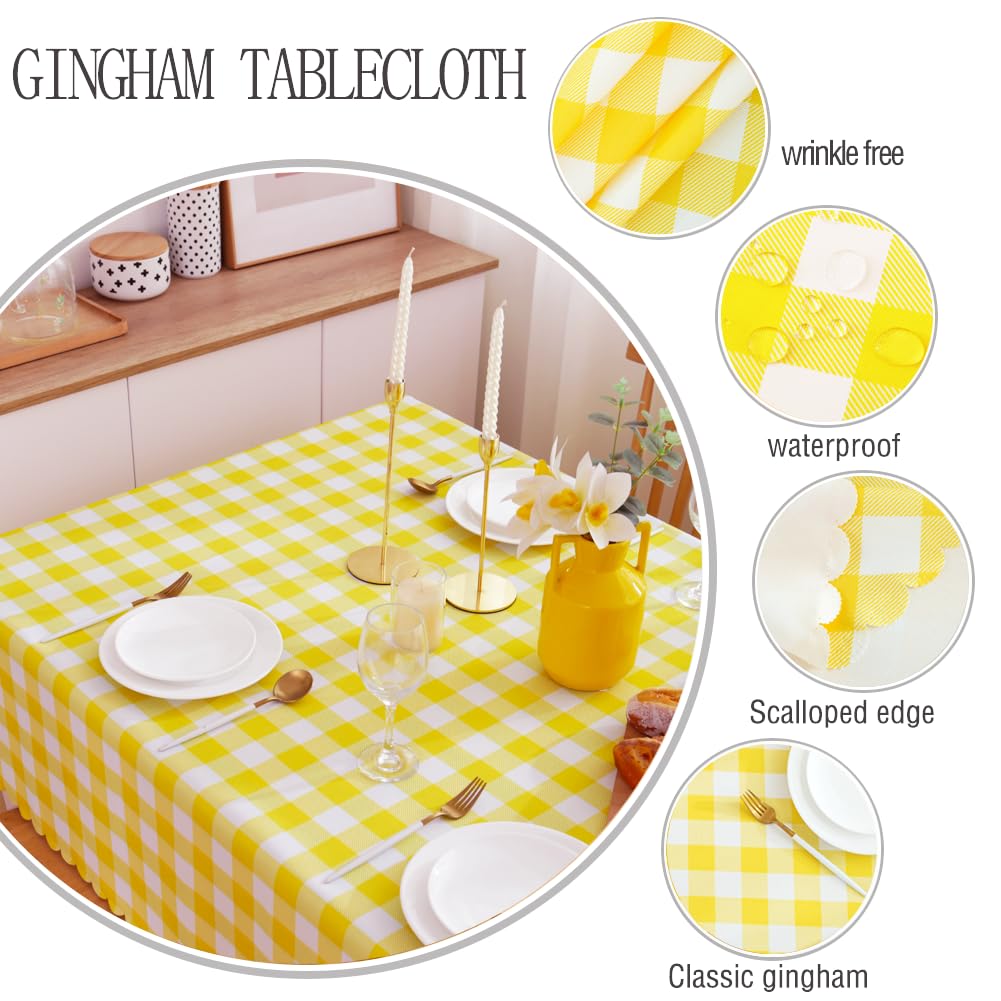 MANGATA CASA 2PCS Yellow Gingham Tablecloth for Rectangle Tables-Checkered Table Cloth Waterproof Kitchen & Table Linens-Polyester Buffalo Plaid Wrinkle Free Table Cover(Light Yellow 60x84in)
