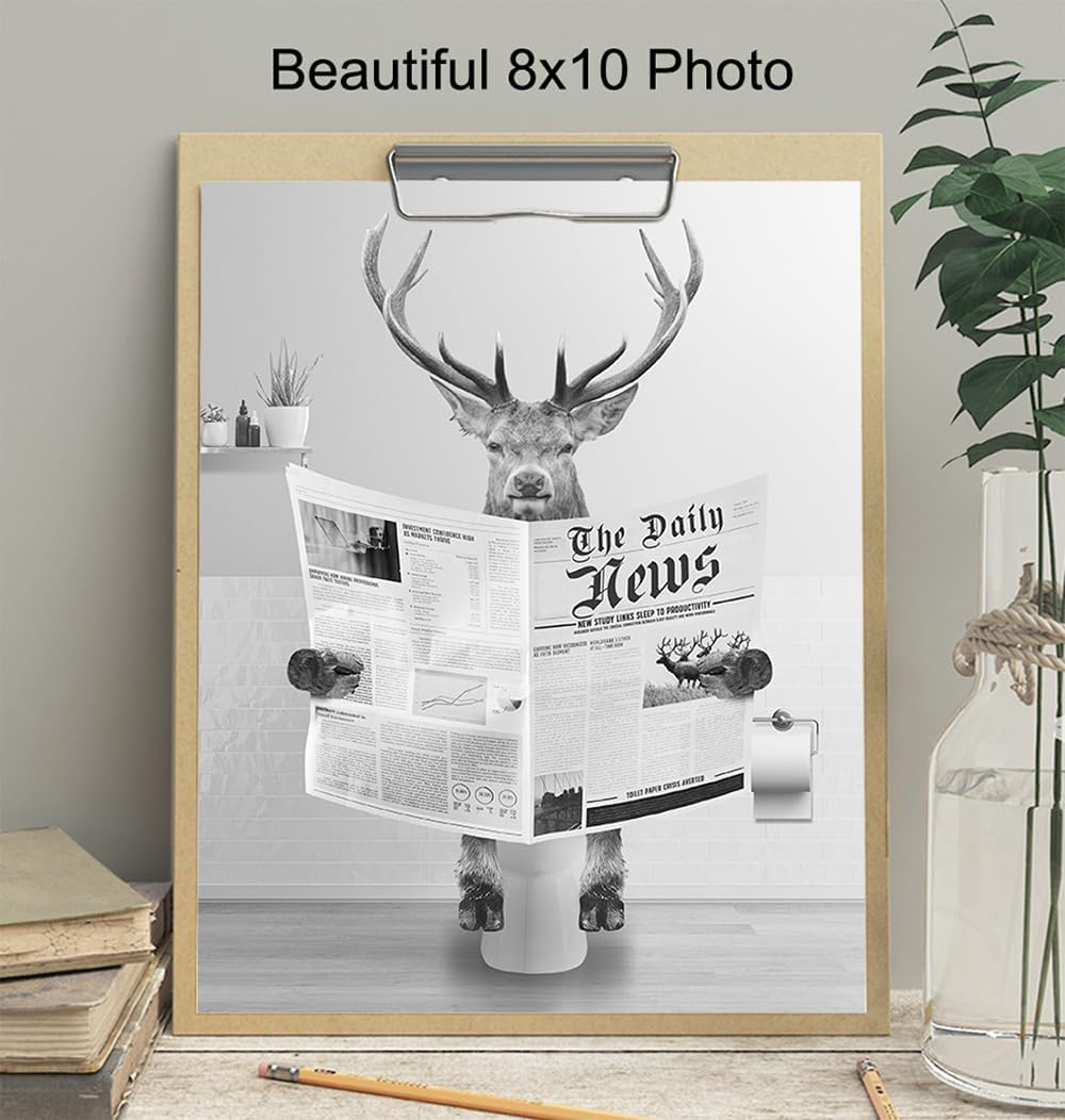 Skiennix Bathroom Wall Art | Deer & Elk Hunting Decor | Funny Unframed Print for Men & Kids