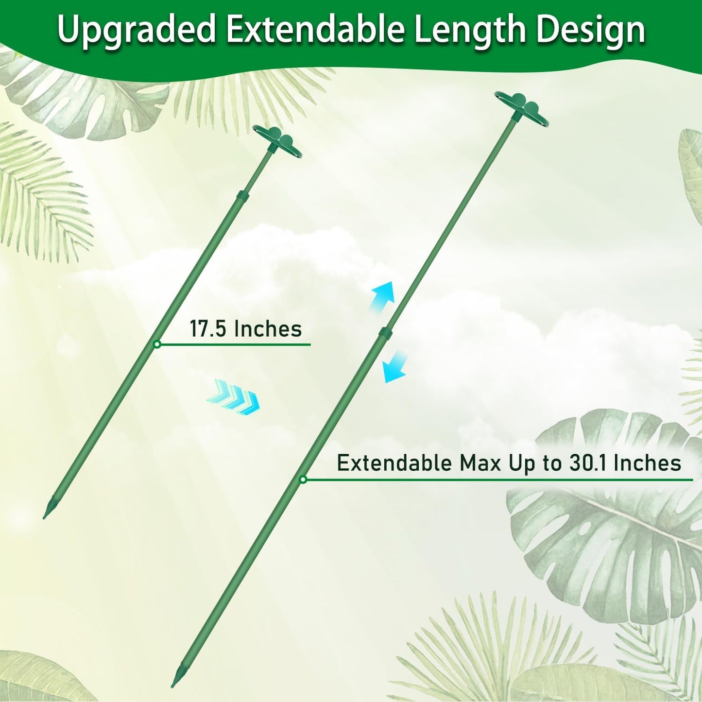 Skiennix Extendable Plant Stakes - Adjustable 17.5" to 30.1" Support for Orchids & Vines | 7-Pack