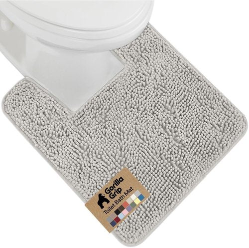 GORILLA GRIP Plush Chenille Bath Rug Mat - Soft Microfiber, Absorbent Design for Square Toilet Base - Light Gray
