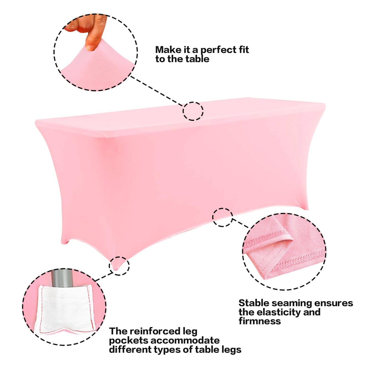 IVAPUPU 2 Pack 4FT Table Cloth for Rectangular Fitted Events Stretch Pink Table Covers Washable Table Cover Spandex Tablecloth Table Protector for Party, Wedding, Cocktail, Banquet, Festival