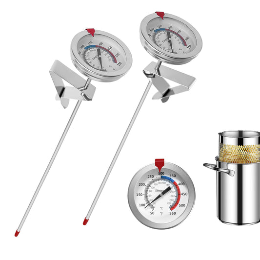 Deep Fry Turkey Candy Thermometer(2 Pack) with 12" Probe & Pot Clip,Oil Thermometer for Fring, Classical Gauge for Cooking of Tall pots,Beef,Lamb,Meat Cooking