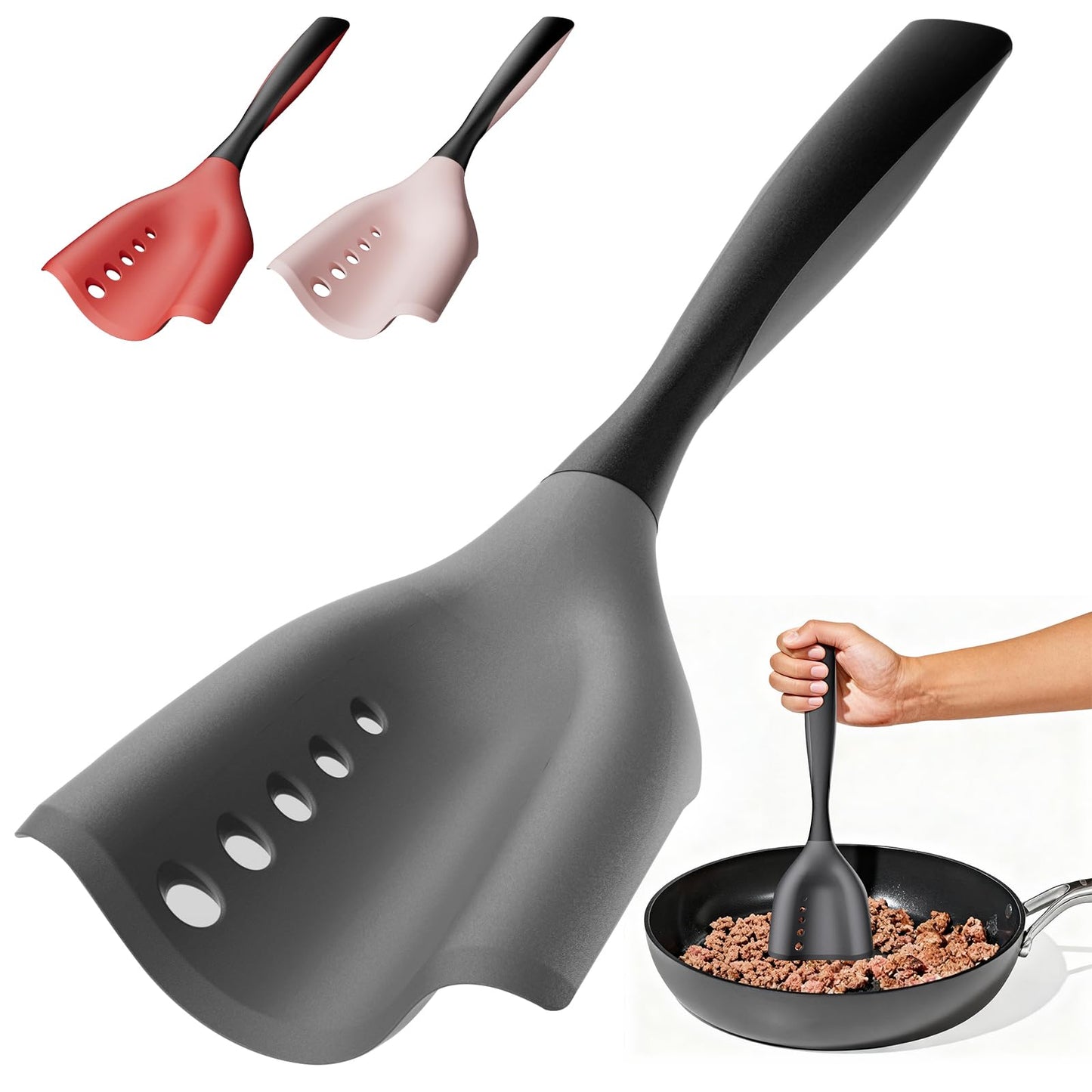 Meat Chopper Spatula Ground Beef Masher- Heat Resistant Hamburger Smasher Tool, Non Stick Ground Chopper Hamburger Grinder, Mix and Chop Potato Masher Kitchen Utensil-Black