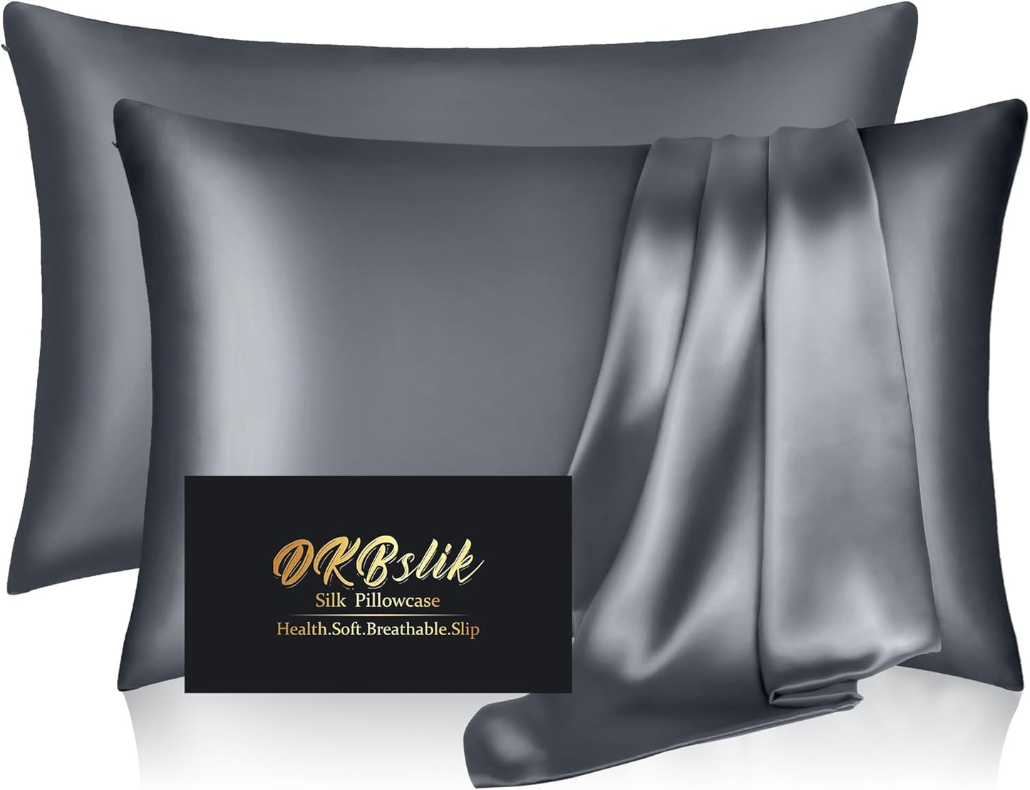 Regine Switzerland Silk Pillowcase Set - Natural Mulberry Silk, Anti-Acne, King Size, Space Grey | 2 Pack for Hair & Skin