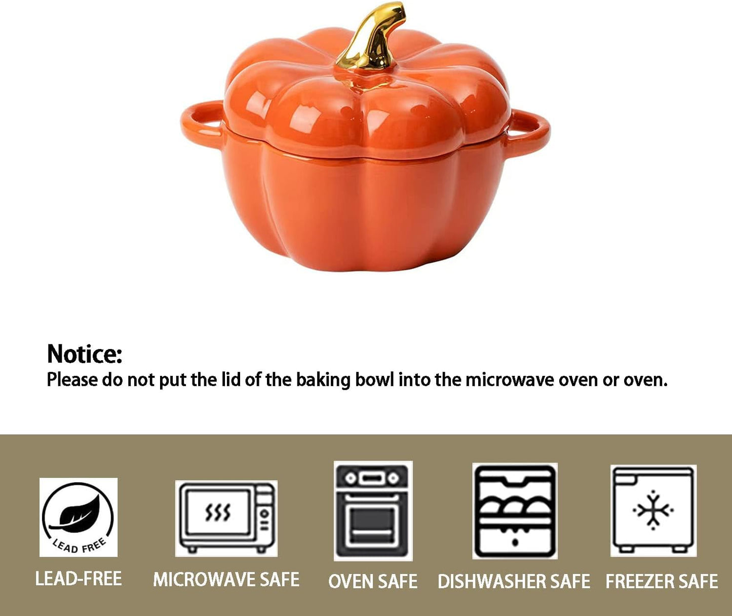 Regine Switzerland Pumpkin Bowl Set - 4 Ceramic Ramekins with Lid & Handle | Oven Safe, 14 Oz (Orange)