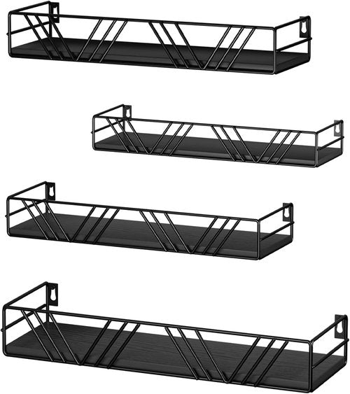 Amaoot Floating Shelves - Set of 4 Mounted Wood Wall Shelves for Living Room, Bedroom & Kitchen Decor