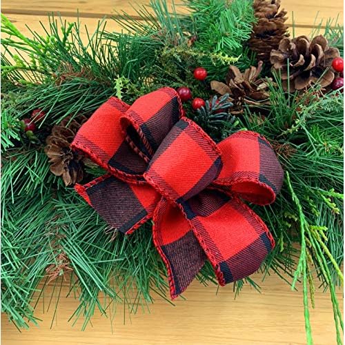 Red Black Buffalo Check Ribbon - 1 1/2" x 10 Yards, Wired Edge, Checkered, Wreath, Presents, Gift Bow, Garland, Swag, Bows, Gift Basket, Fall, Christmas Plaid Ribbon, Valentine's Day
