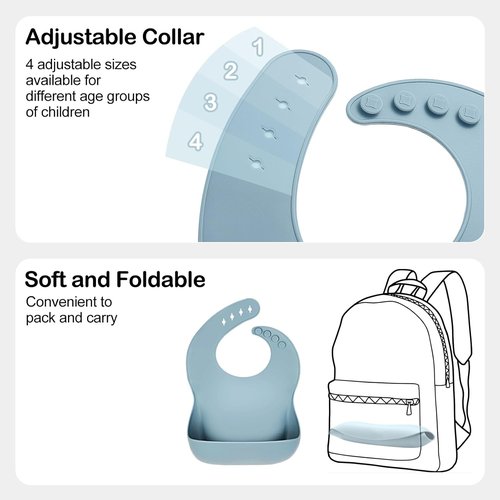 Eascrozn Silicone Bibs - Set of 3 Soft, Adjustable, BPA-Free Waterproof Feeding Bibs for Babies