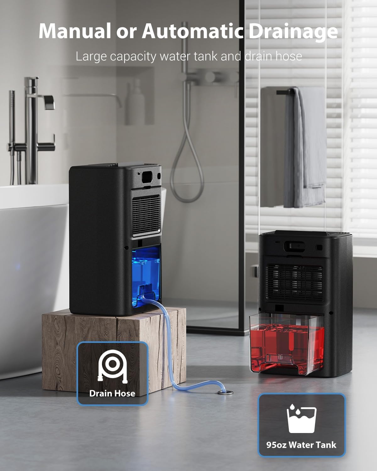 UBBO 95oz Dehumidifier for Home | 1000 Sq.Ft Capacity, Auto Shut Off & 7 Color Light - Black