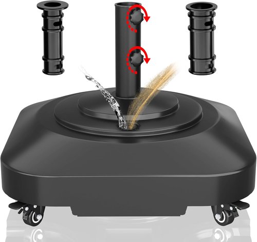 Heavy Duty Patio Umbrella Base by [Brand Name] - Fillable 100lb Mobile Stand with Wheels | Windproof Outdoor Holder for Deck, Poolside, Lawn
